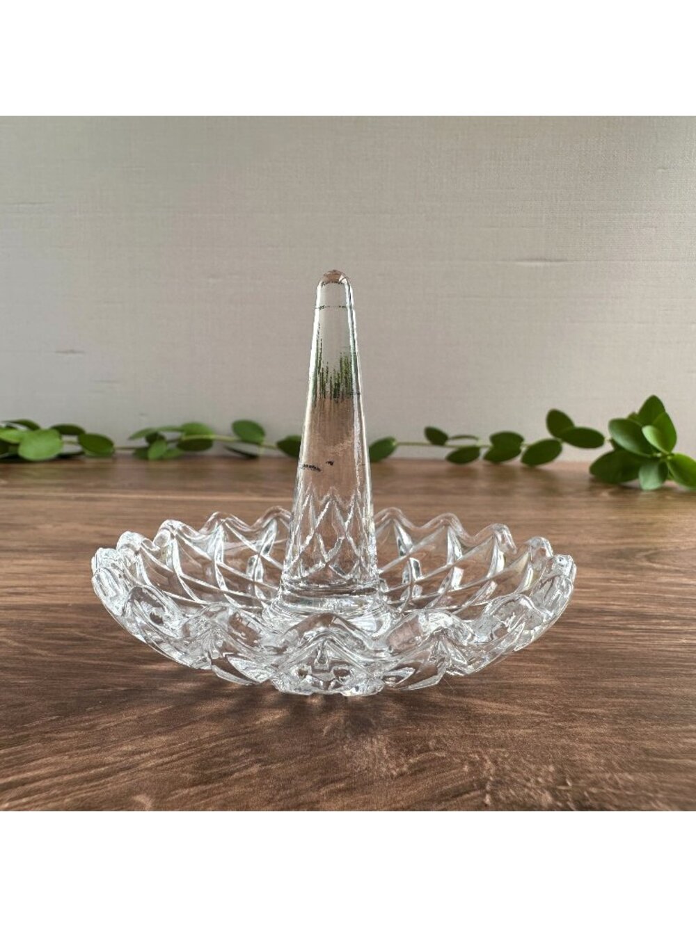 Vintage Clear Crystal Ring Holder Dish Jewelry Stand